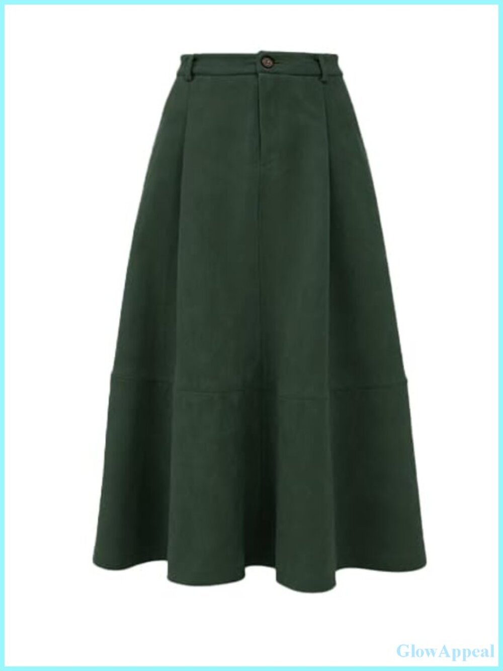 Faux Suede Midi Skirt High Waist A-Line Pleated Pockets